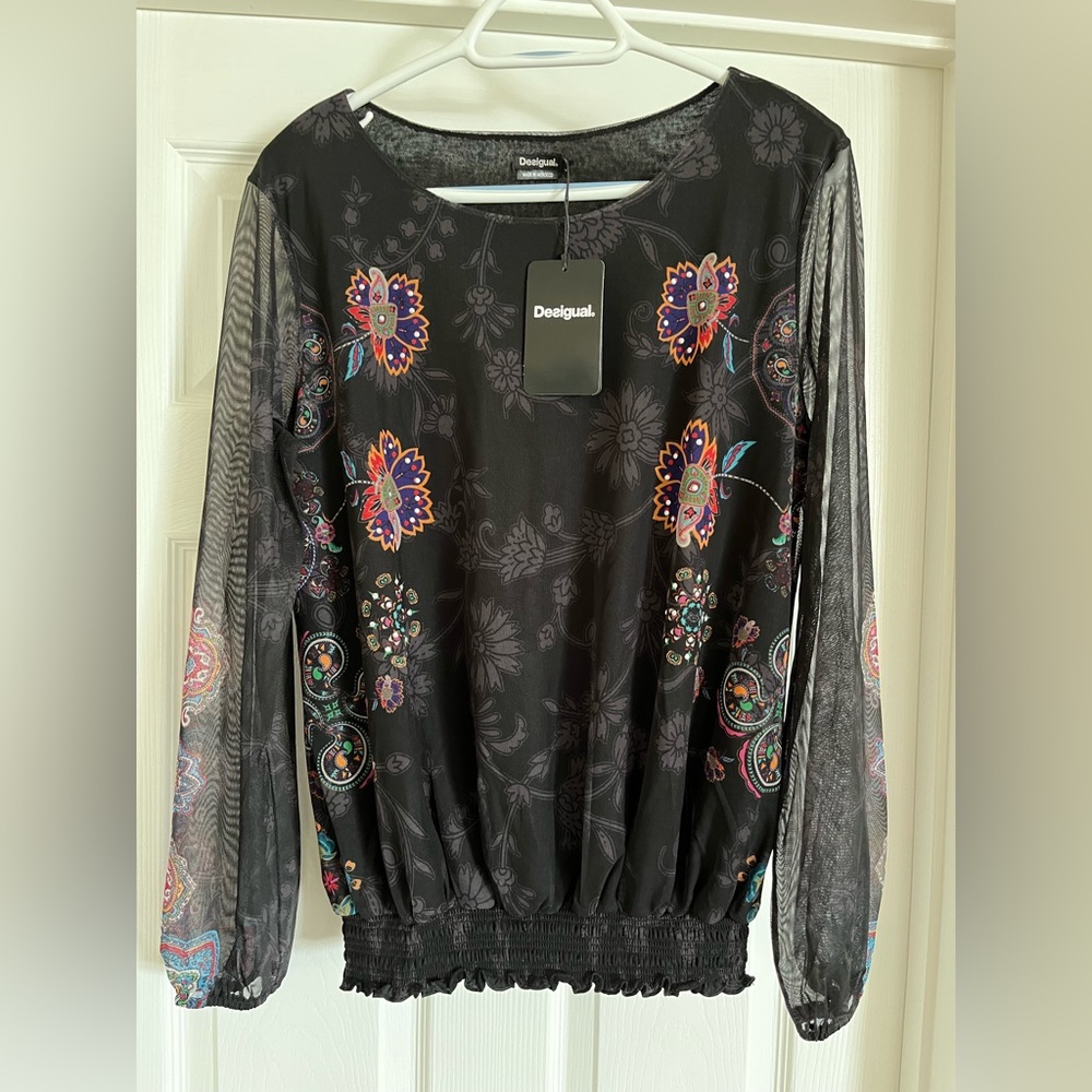 Desigual Black Multicolor Floral Blouse